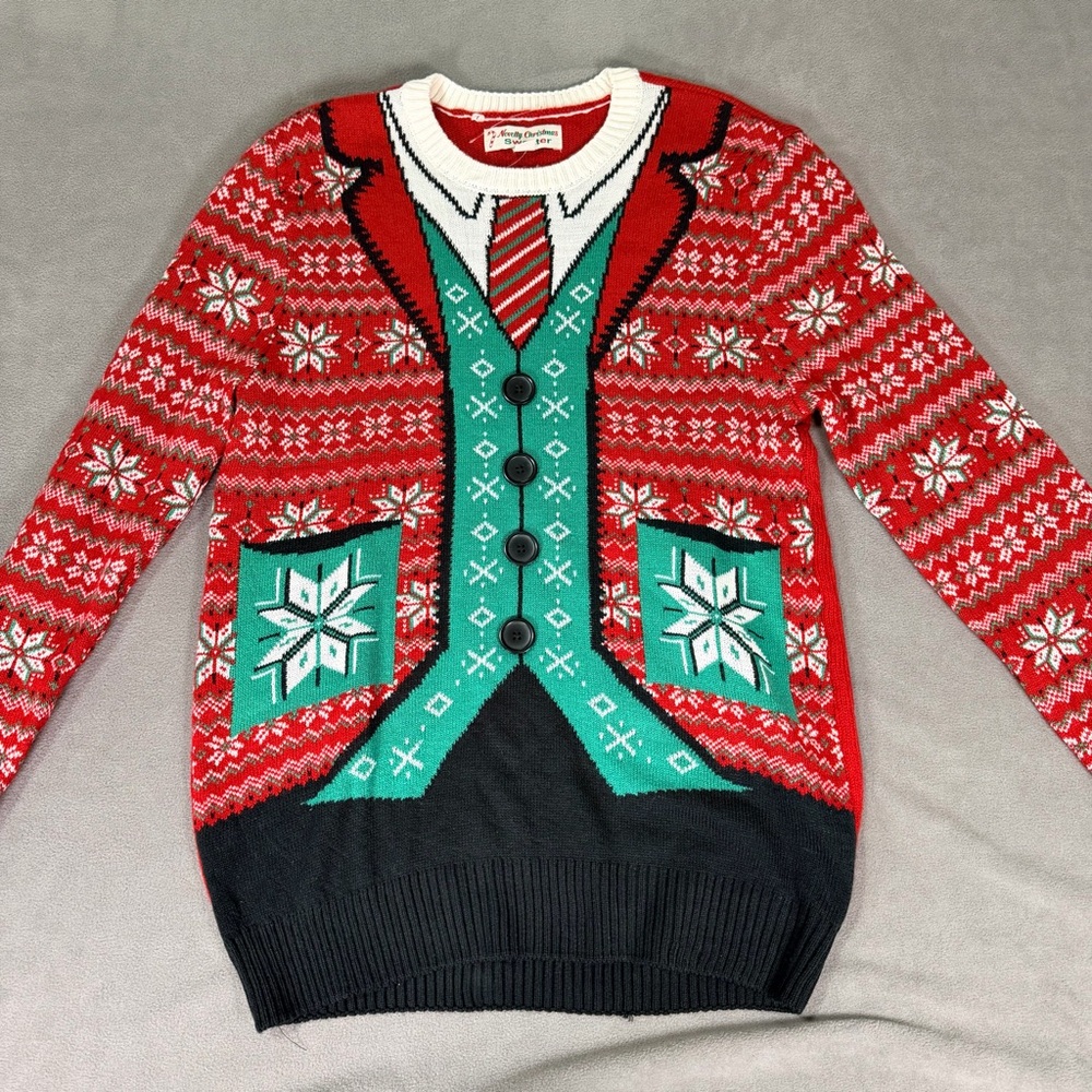 Novelty Christmas Sweater- Men’s Ugly Christmas Sweater Size L-Red/Green NWT